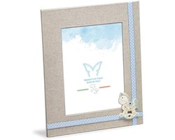 Kinder Fotolijst - Linnen Stof Frame - Baby Kamer Decoratie - Houten Achterkant PVC Glas - 20 x 23.5 cm