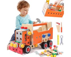 Kinder gereedschapskist educatief speelgoed - 124-delige ultieme set - Multifunctioneel houten speelgoed voor kinderen - Houten werkbank voor 3-5 jaar - Educatief spel voor kinderen - Geschikt voor jongens en meisjes