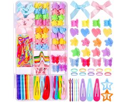 Kinder Haar Accessoires Set - 10 Stijlen - 193 Delen - Opbergdoos - Cadeauset - Tiener Meisjes-Geschikt voor Meisjes, tieners, peuters, jonge dames Dagelijkse styling, franjes, zijlokken, feestjes