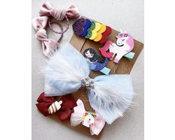 Kinder Haaraccessoires Set – Unicorn & Zwaan Thema | 6-delig | Strikken, Haarclips & Elastiekjes | Leuk Sinterklaas Cadeau & Kerstcadeau voor Meisjes