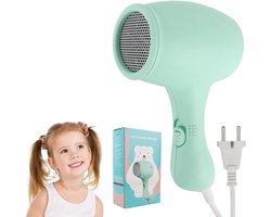 Kinder haardroger, 550W, 3 temperatuurstanden, mini reishaardroger voor kinderen, leuk compact haardroger voor meisjes, draagbare reishaardroger（groen）