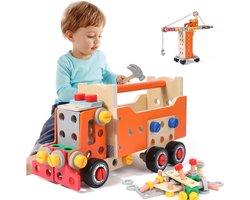 Kinder houten gereedschapskist 127-delig – Montessori speelgoed bouwset met werkbank accessoires – Educatief constructiespeelgoed voor jongens en meisjes vanaf 3 jaar