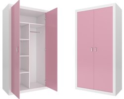 Kinder kledingkast - 90x190x50 cm - Wit & Roze - 2 Deuren - Scandinavisch Design