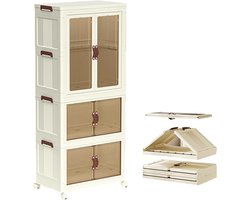 Kinder Kledingkast - Babykast Opbergkast - Kinderkamer Organiseren - Opvouwbaar Met Wieltjes - 56 x 34 x 126.5cm - Wit