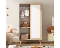 Kinder Kledingkast - Opbergkast Babykamer - Ruimtebesparend Opbergen - Schuifdeuren Besparen Ruimte - 80x46x142.5 cm - Wit Houtlook