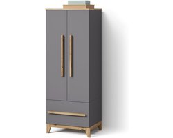 Kinder kledingkast - Opbergkast kind - Kamer inrichten - Met 4 laden - 70 x 187 cm - Grijs