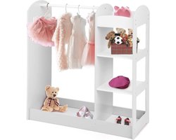 Kinder Kledingkast - Opbergmeubel Kinderkamer - Kleding Opbergen - Met Spiegel - 93x38x100 cm - Wit