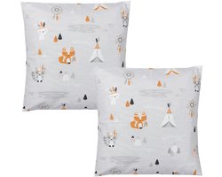 Kinder Kussenhoes Set met Decoratieve Patronen en Hotelsluiting, 80x80 cm, Vossen Grijs, 2 Stuks