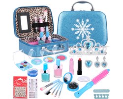 Kinder Make-up Set 32-delig - Grote Opbergkoffer met Kroon - Wateroplosbare & Wasbare Schmink voor Meisjes 4-12 Jaar - Veilig Verkleedspel - Prinsessen Make-up Kist voor Verjaardag & Kerstcadeau