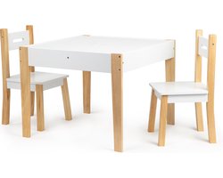 Kinder Meubelset - kindertafel met organizer - 2 kinderstoelen - wit, grenen