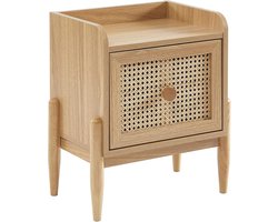 Kinder Nachtkastje met Rotan Lade en Eikenlook - Stijlvolle Kinderslaapkamer Opbergmeubel