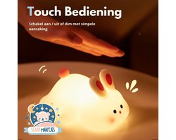 Kinder Nachtlampje Konijn - Nachtlampje Baby - Met aanraaksensor- Veilig voor kinderen - USB Oplaadbaar - Dimbaar - LED - Slaap Maatjes