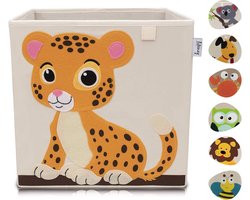 Kinder Opbergbox - Speelgoedmand - Nursery Organisatie - Stabiele Constructie - 33x33x33 cm - Beige Luipaard