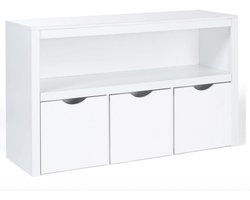 Kinder Opbergkast met 3 Verrijdbare Kubusladen – Wit Houten Speelgoedkast – Kinderkamer Opbergmeubel met Planken – Speelgoed Organizer – 102 x 33 x 62 cm