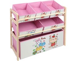 Kinder Opbergkast met 6 Kleurrijke Manden - Houten Speelgoedplank voor Kinderkamer