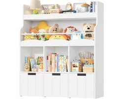 Kinder Opbergkast - Speelgoedmeubel Boekenkast - Speelgoed Organiseren - Met 3 Uitneembare Boxen - 110 x 100 cm - Wit