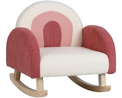 Kinder Schommelstoel Teddy Fluweel Rood Met Massief Houten Poten Anti-Kantel Design Mini Stoel Voor Kinderkamer Peuters 3-5 Jaar