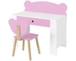 Kinder Schrijftafel Set Met Stoel Berenvorm Kinderbureau Met Lade Schrijftafel Schooltafel Kindertafel Jongens Meisjes Roze Hout 80x41x74,5 cm Houten Bureau Stoel Opberglade Speeltafel Leer Bureau Kind Kamer Belastbaar 30 kg Leeftijd 3-8 Jaar