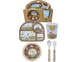 Kinder Servies Set 4-delig met Kom, Bord, Bestek en Beker - Duurzaam en Gerecycled Materiaal