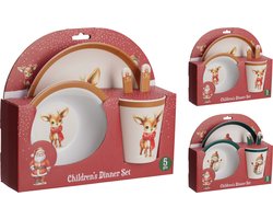 Kinder Serviesset Melamine Kerst 5-delig 3 assorti - kerstservies - kerst -