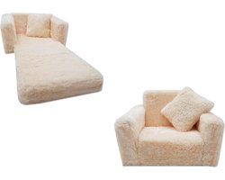Kinder Slaapbank en logeerbed in één - 100cm x 36cm x 25cm - beige pluche