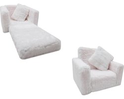 Kinder Slaapbank en logeerbed in één - 100cm x 36cm x 25cm - wit pluche