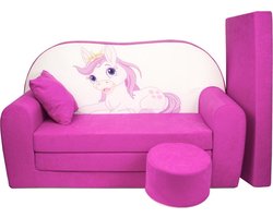 Kinder slaapbank set - logeermatras - sofa - 170 x 100 x 8 - slaapbank - roze - dierenprint