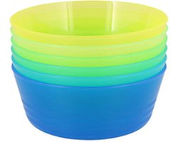 Kinder snack bakjes JENSEN - Schaaltjes - Kommen - Picknicken - Camping - Herbruikbaar - Feest - Geel / Groen / Blauw - Kunststof - Ø12 cm - 6 stuks