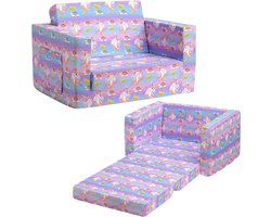 Kinder Sofa Bed - 2-in-1 Opvouwbare Kindersofa en Ligstoel - Zachte Sherpa Kinderbank - Omvormbaar tot Lounger - Unicorn Design - Kinderstoel en Speelbank voor Meisjes en Jongens - Verjaardagscadeau & Kinderdag Geschenk