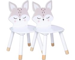 Kinder stoeltje Foxy de vos - 2x - wit - hout - D28 x H52 cm - bijzet stoeltjes