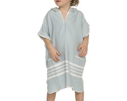 Kinder Strandponcho Hamam Light Blue - 10-11 jaar - - jongens/meisjes/unisex pasvorm - poncho handdoek voor kinderen met capuchon - zwemponcho - badcape - badponcho