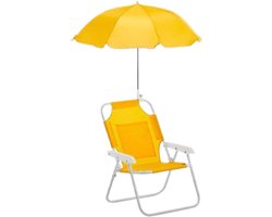 Kinder Strandstoel - Opvouwbaar Ligbed - Buiten Ontspanning - Met Zonnescherm - Compact Ontwerp - Geel