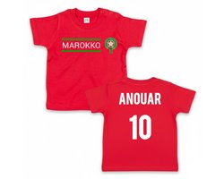 Kinder T-shirt Marokko gepersonaliseerd met naam en rugnummer - 18-24 Maanden - Voetbal - WK voetbal