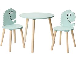 Kinder Tafel en Stoeltjes Set – Hout – Blauw – 3-delig – 2 Stoelen + Ronde Tafel