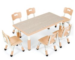 Kinder Tafel Met 6 Stoelen – Kindertafel Set – Speeltafel – Knutseltafel – Kindermeubel – Verstelbare Hoogte – Duurzaam Kunststof En Houtlook - Geel