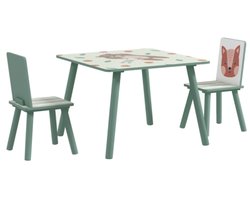 Kinder Tafel Stoelen Set 60x60x44cm Tafel En Stoelenset Groen Hout Dierenmotief Makkelijk In Onderhoud Geschikt Voor Binnen
