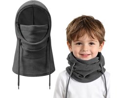Kinder Thermische bivakmuts - Fleece bivakmuts - skimasker - Warme Oorwarmers - Warme Wintersjaal - Ultrawarm - winddicht - Zachte - Comfortabel - perfect cadeau - voor 3-10 jaar, jongens en meisjes - grijs