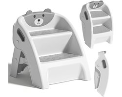 Kinder Toilet Opstapje-Baby Wastafel Kruk Antislip Badkamerkruk-Grijs-Opvouwbaar Voetenbankje Voor Zindelijkheidstraining-Wassen En Tandenpoetsen