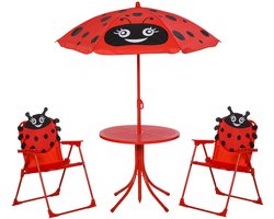 Kinder Tuinmeubelen - Kinder Tuinset - Tuintafel met Stoelen - met Verstelbare Paraplu - Opvouwbare - Stalen Tafel en Stoelen - voor Balkon - Balkonset 2 Personen - Rood
