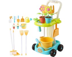 Kinder tuinset 26 stuks tuingereedschap en trolleyspeelset - hark schop gieter emmer - educatief speelgoed kinder tuinset