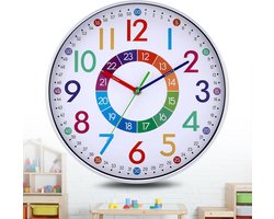 Kinder Wandklok – Kleurrijke Klok voor Kinderkamer – Stil & Goed Leesbaar – Educatief Design