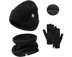 Kinder winter gebreide handschoenen, muts en sjaal driedelige set - outdoor warme muts driedelige set - kinder warme en zachte winter muts - fleece binnenhandschoenen - ronde sjaal - winter muts set - geschikt voor kinderen van 2-6 jaar