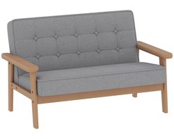 Kinderbank 2-Zits voor Kinderen – Zachte Grijze Stoffen Bekleding – Houten Frame – Voor Speelkamer of Kinderkamer – Vanaf 3 Jaar