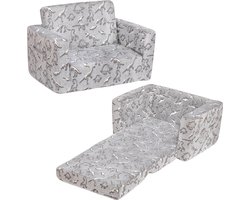 Kinderbank, openklappen, 2-in-1 slaapbank, kinderstoel, flanel, kinderbank, uitklapbare kinderbank voor kinderkamer, kinderdag- en verjaardagscadeau voor meisjes en jongens, grijs met dino's