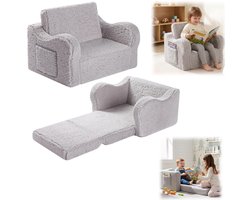 Kinderbank - Peuter fauteuil - Opklapbare bankstel - Kinderzitje - Pluche stof - Luie Stoel voor peuters - Ontwerp met zijvakken - Voor baby's, kinderen en huisdieren (60*43*43cm - Grijs)
