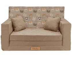 Kinderbank voor baby’s en peuters, uitklapbaar schuim 92x60x40 cm, teddyberen, beige