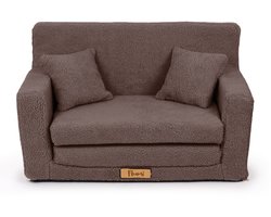 Kinderbank voor baby’s en peuters, uitklapbaar schuim 92x60x40 cm, zachte teddy-stof bruin