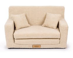 Kinderbank voor baby’s en peuters - uitklapbare kinderslaapbank van schuim, peuterbank & speelbank - 92x60x40 cm - zachte teddy stof - beige