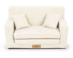 Kinderbank voor baby’s en peuters - uitklapbare kinderslaapbank van schuim, peuterbank & speelbank - 92x60x40 cm - zachte teddy stof - crème