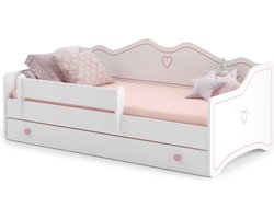 Kinderbed - 160x80cm - met matras & lade - roze wit